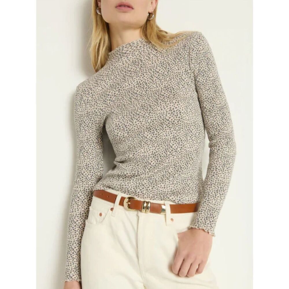 New Nation LTD Brenna Mock Neck Top Womens Long Sleeve Cotton Print Rib Knit XL